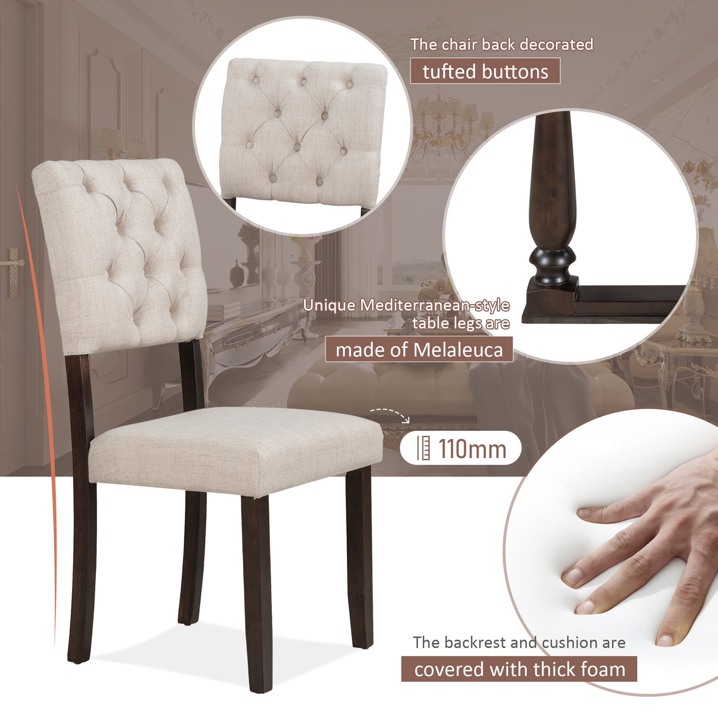 upholstered 6-piece dining table set