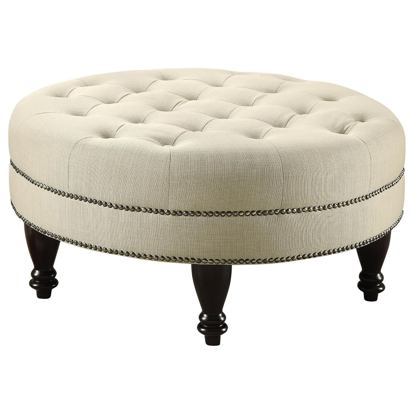 oatmeal cocktail ottoman with nailhead trim