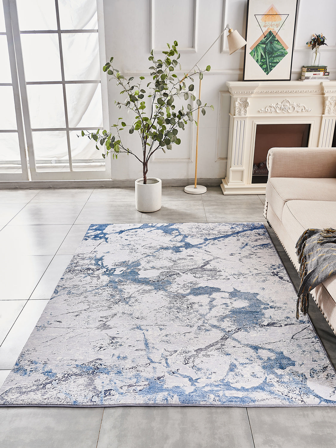 zara collection abstract design silver blue machine washable super soft area rug