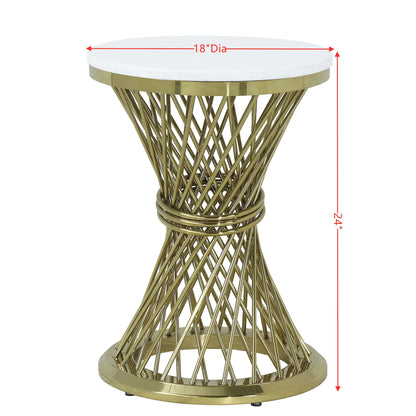 ACME Fallon End Table, Engineering Stone & Gold Finish