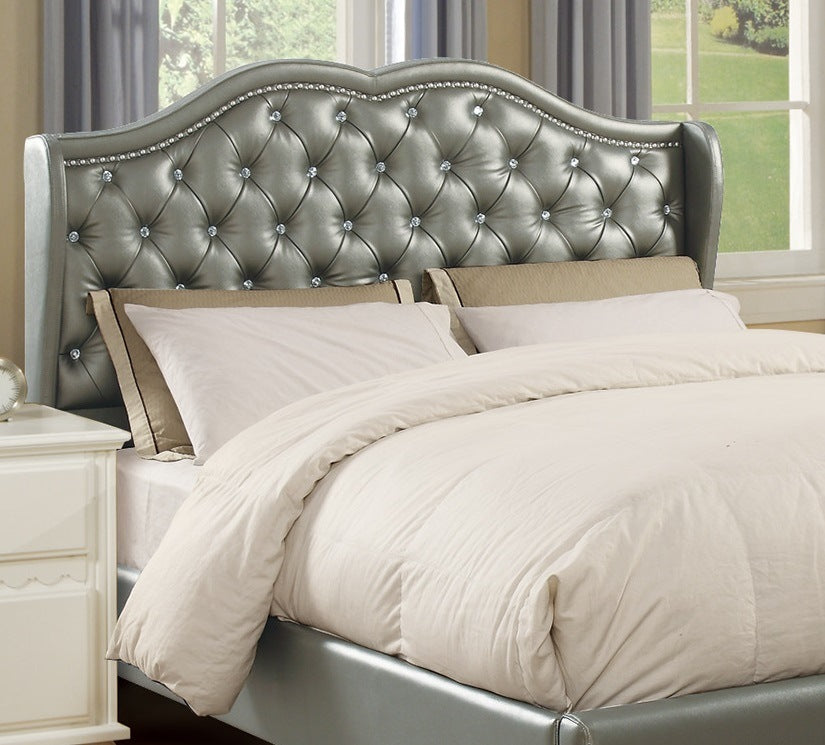 faux leather upholstered wingback design bed, silver