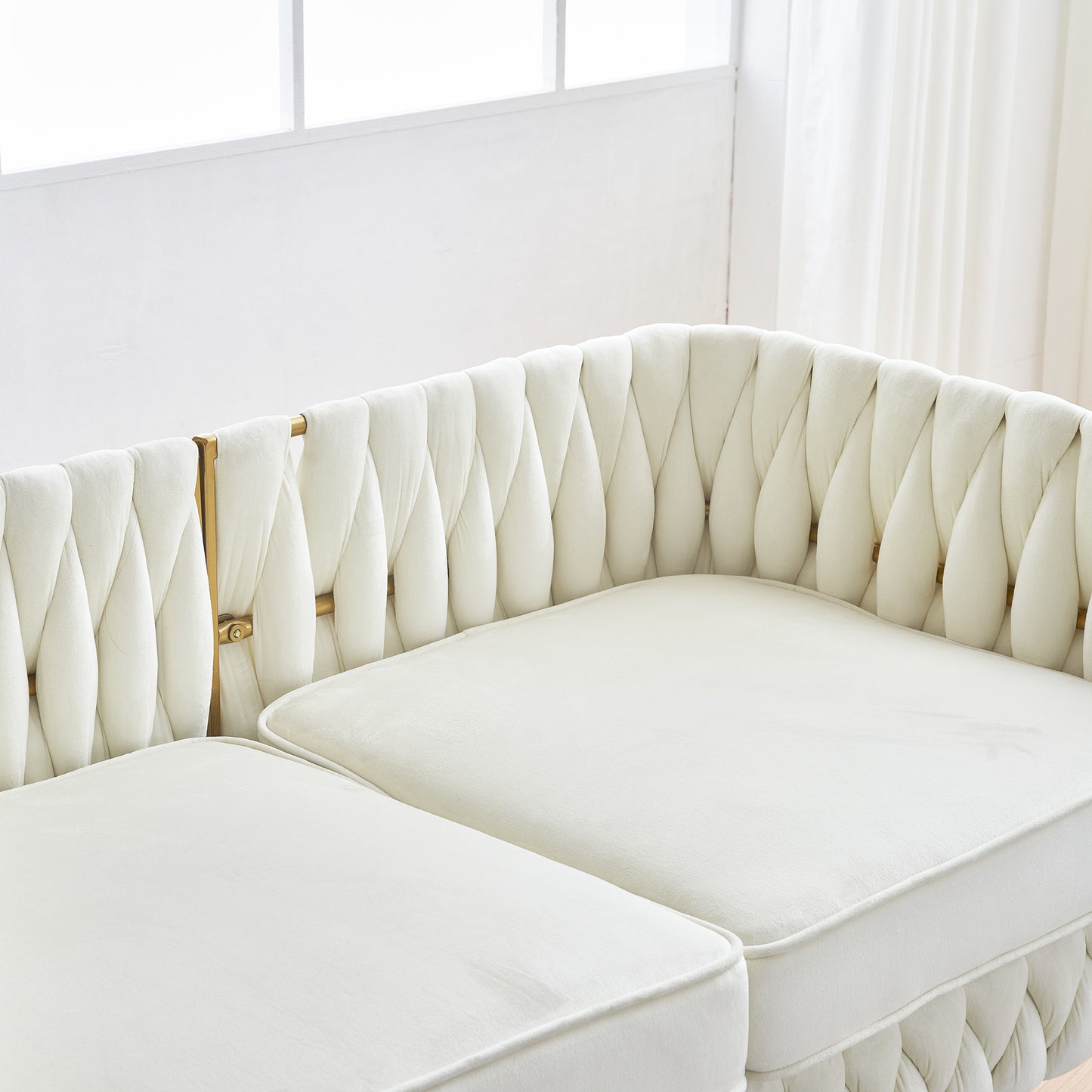3 piece modern velvet upholstered set, cream white velvet