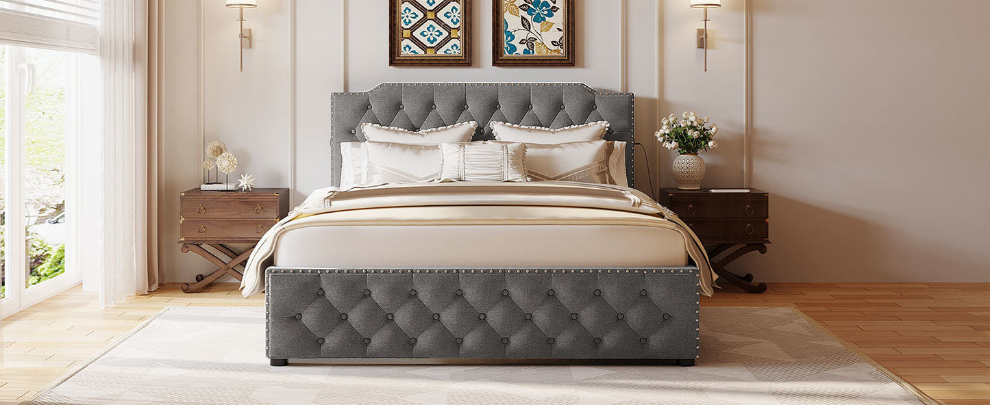 sam upholstered platform bed with 2 drawers and 2 sets of usb ports