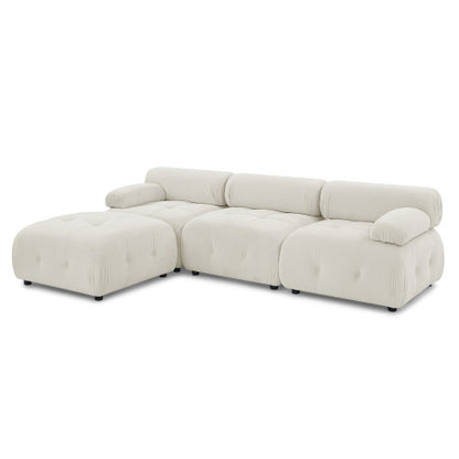 Button Tufted Modular Sectional Sofa, Navy Velvet