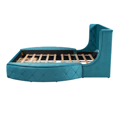 Upholstered Platform Storage Velvet Bed with Wingback Headboard, Blue