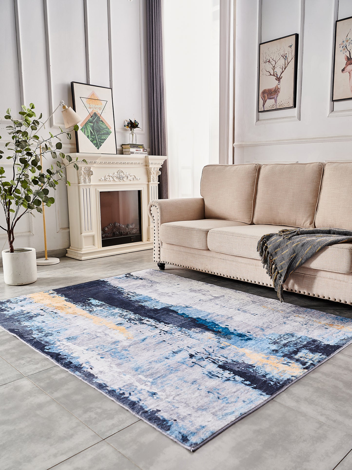 zara collection abstract design gray blue yellow machine washable super soft area rug