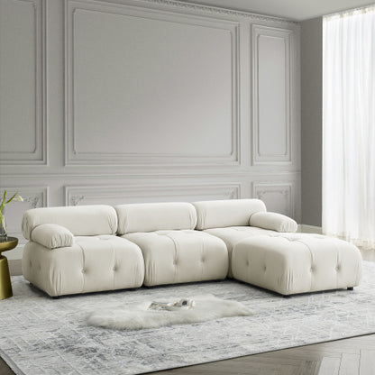 Button Tufted Modular Sectional Sofa, Navy Velvet