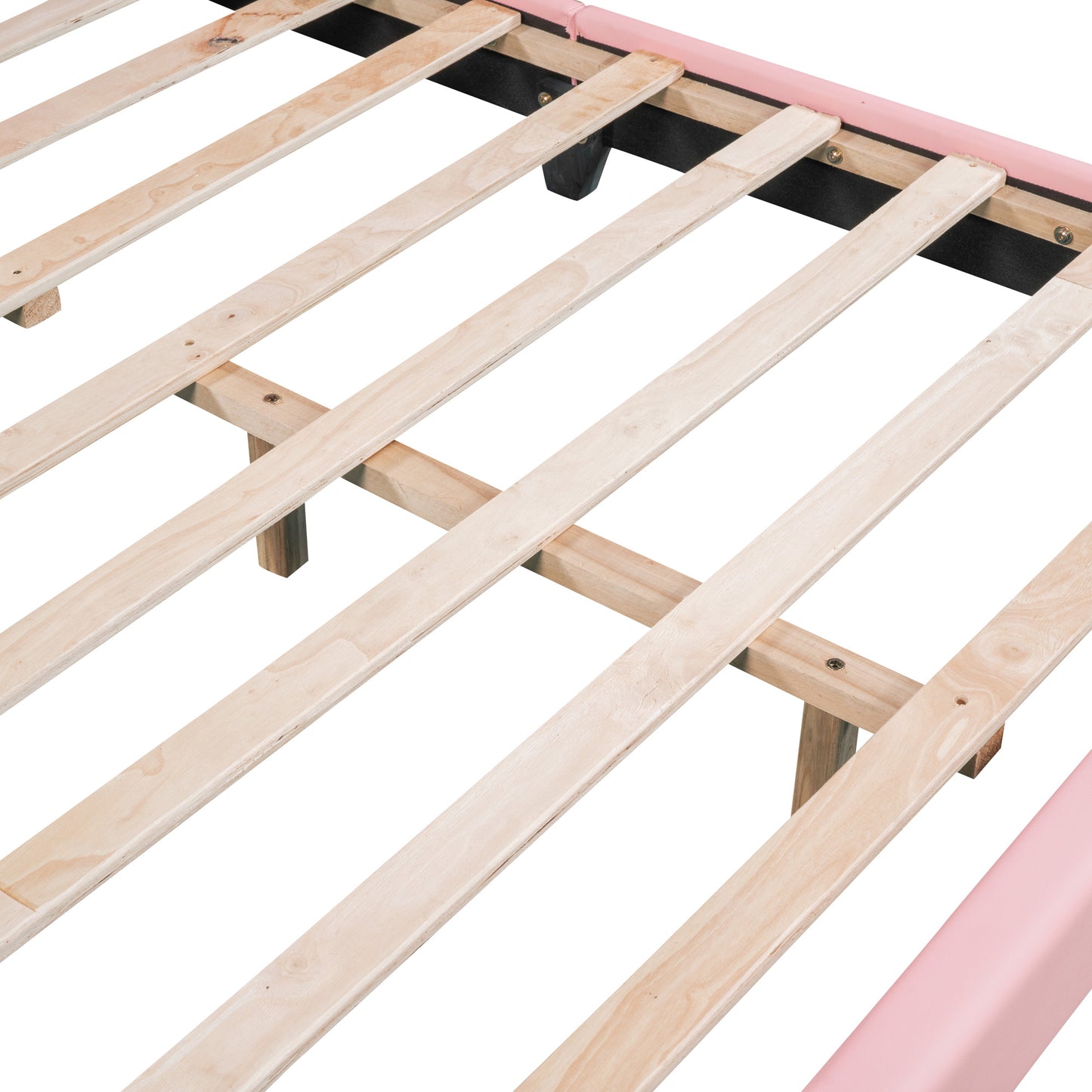 upholstered leather platform bed with rabbit ornament, pink