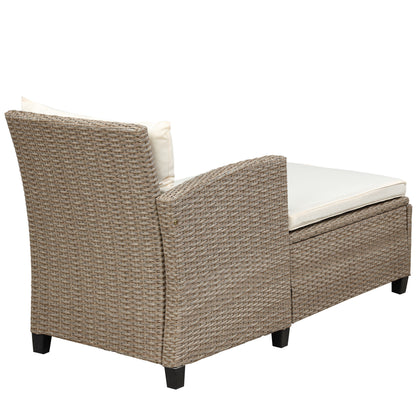 4 Piece Wicker Ratten Sectional Sofa Set with Seat Cushions, Beige Brown