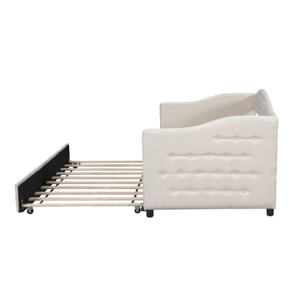 Vogue Upholstered Bed with Trundle, Beige
