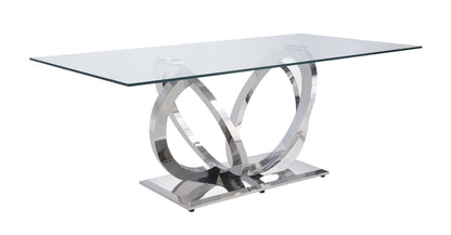 ACME Finley Dining Table, Clear Glass & Mirrored Silver Finish