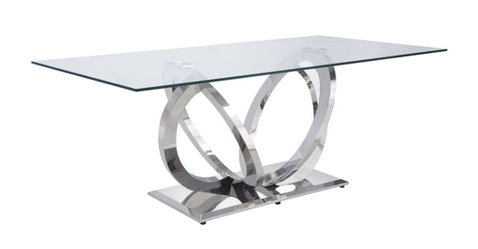 ACME Finley Dining Table, Clear Glass & Mirrored Silver Finish
