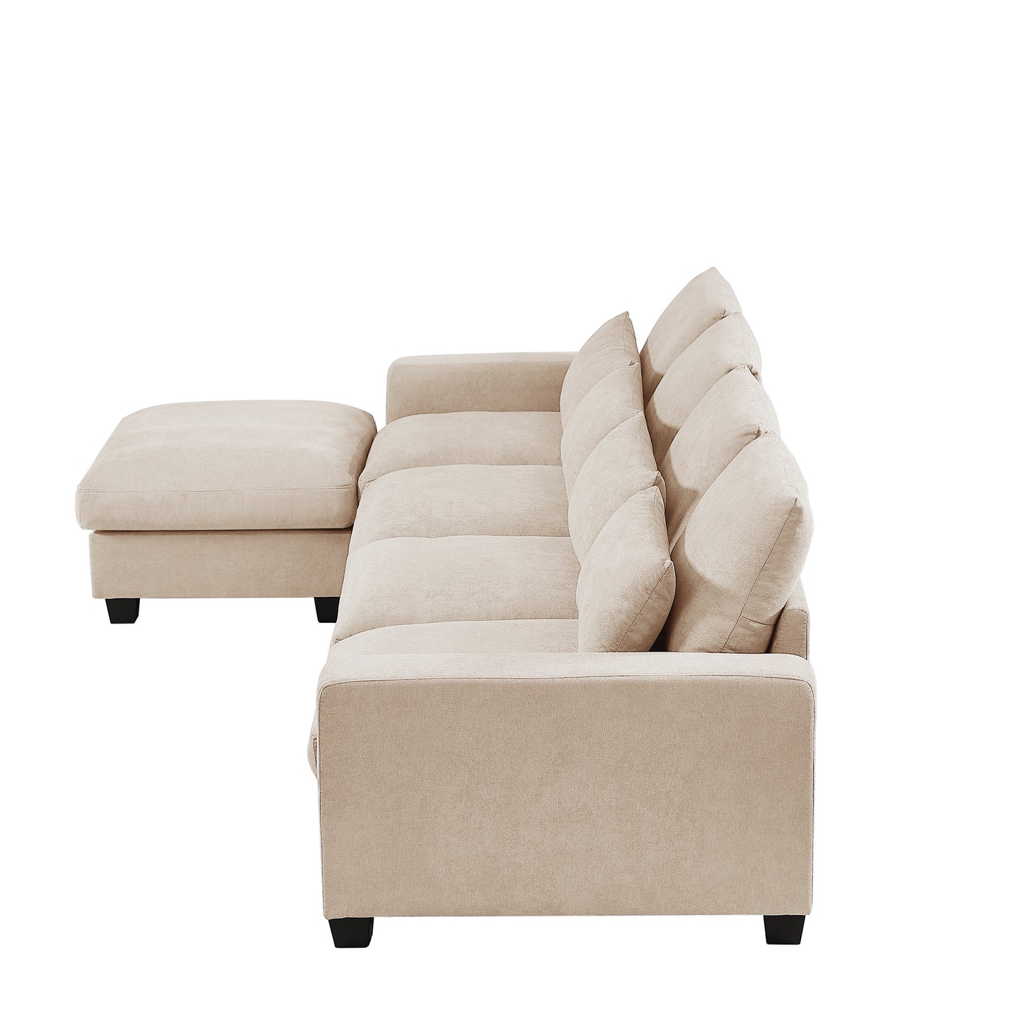 ustyle modern large l-shape feather filled sectional set, cream