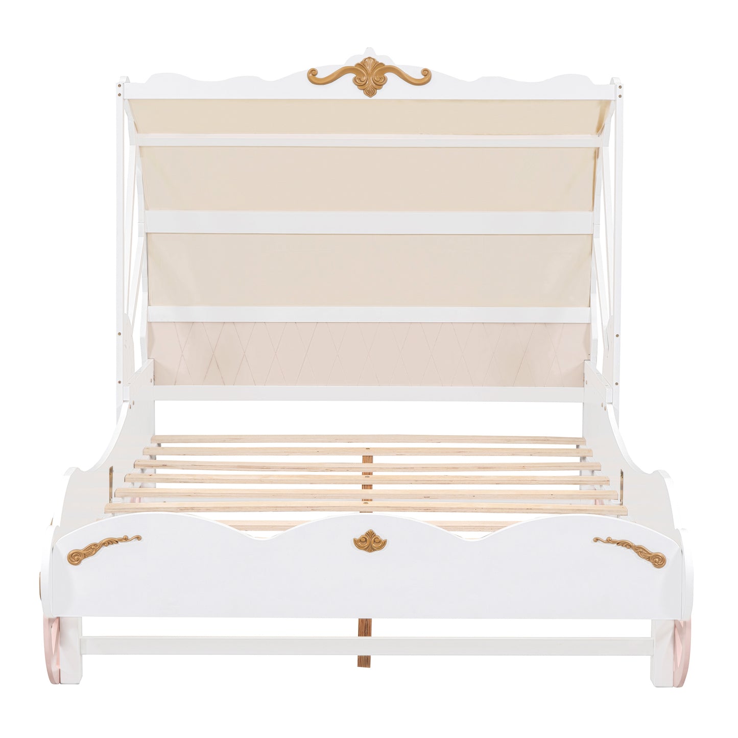 princess carriage bed with canopy, white+pink+gold