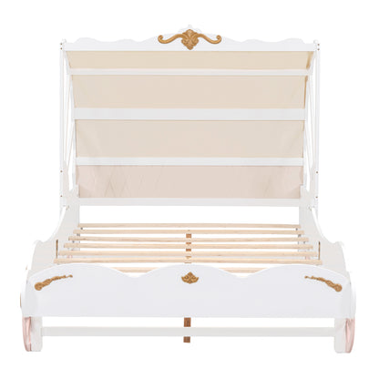Princess Carriage Bed with Canopy, White+Pink+Gold