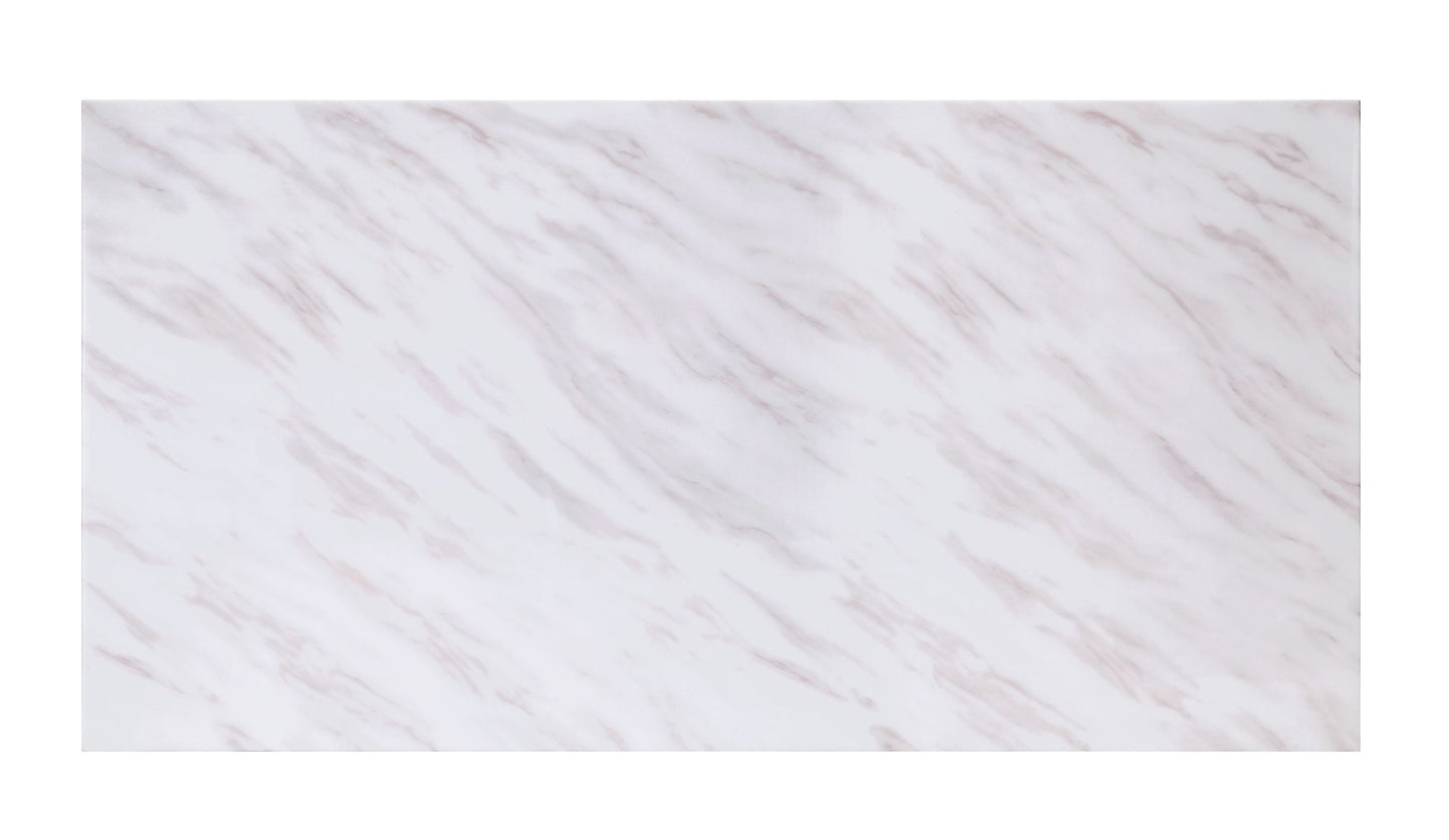 acme zander dining table, white printed faux marble & mirrored silver finish