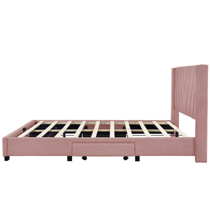 Amber Storage Bed Linen Upholstered Platform Bed with 3 Drawers (Pink)