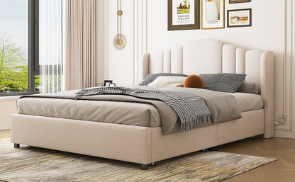 Mie Upholstered Platform Bed with Wingback Headboard and 4 Drawers