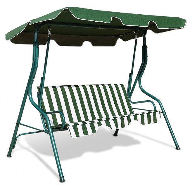 3 seat outdoor patio canopy swing with cushioned steel frame