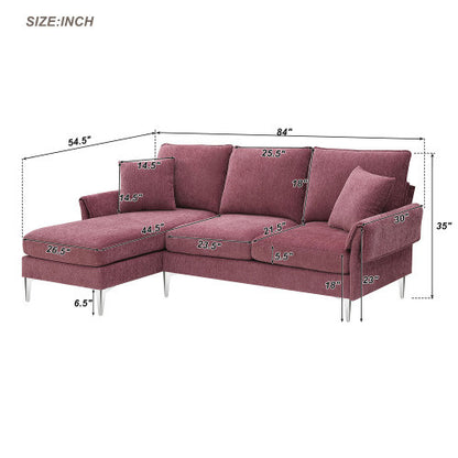 Chenille L-Shaped Sofa with 2 Pillows
