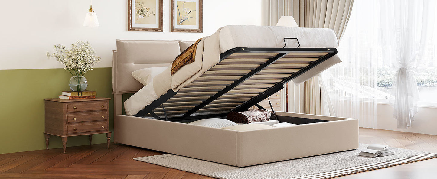 upholstered platform bed with a hydraulic storage system