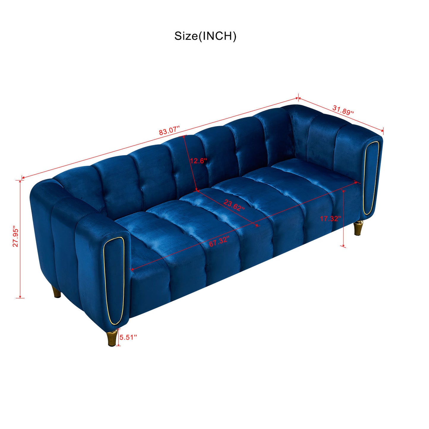 dani modern velvet sofa, blue