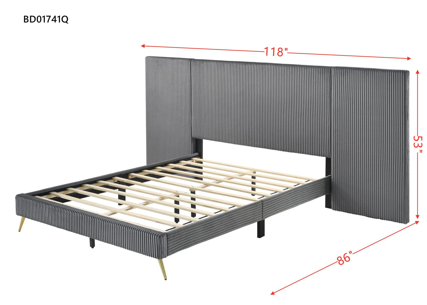 acme muilee queen bed , gray fabric bd01741q