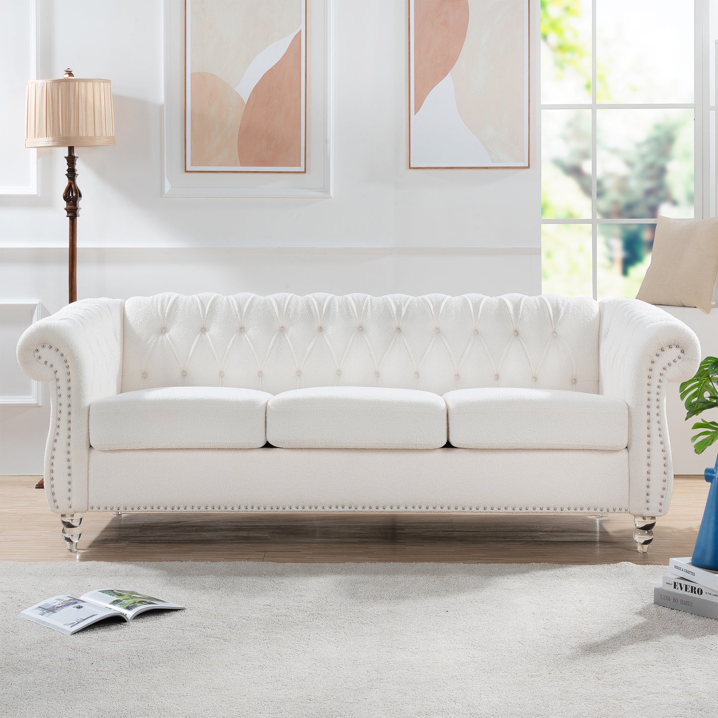 84.65" rolled arm chesterfield 3 seater sofa