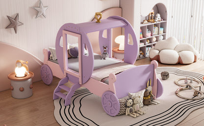 Princess Carriage Bed with Crown, Purple+Pink
