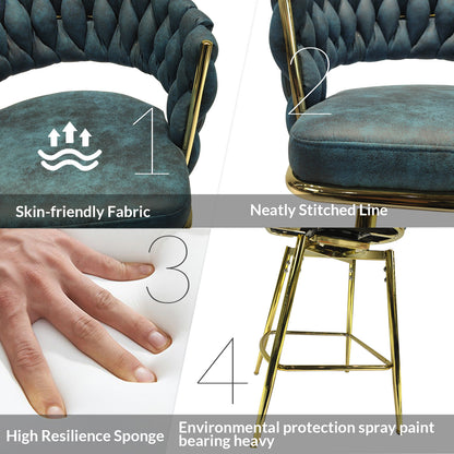 Bar Chair Suede Woven Bar Stool Set of 4, Blue