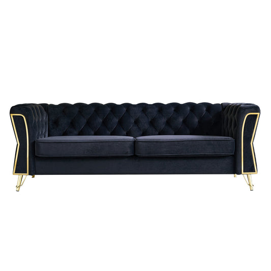 Modern Tufted Velvet Sofa, Black