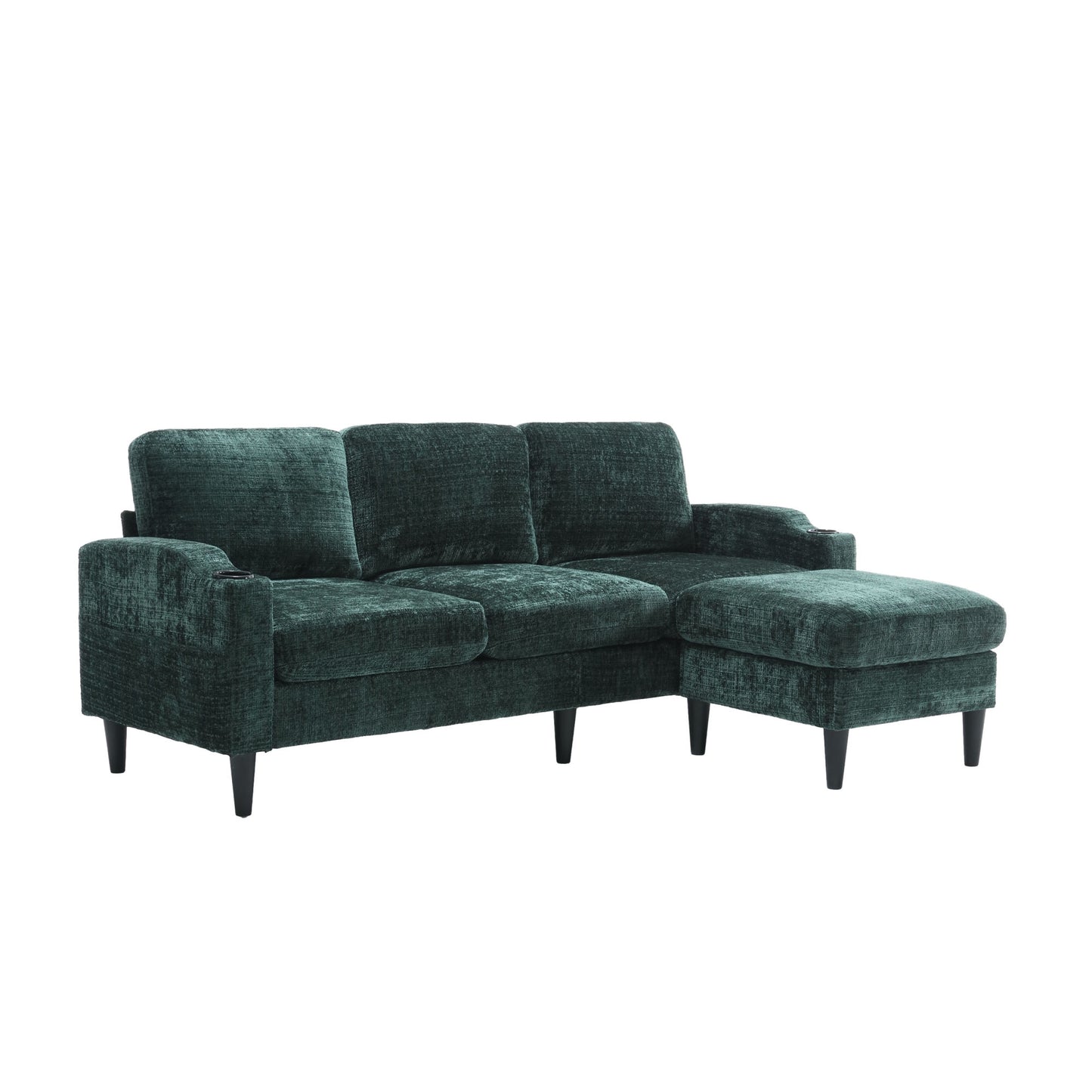 zara storage/ cupholder sectional sofa, green