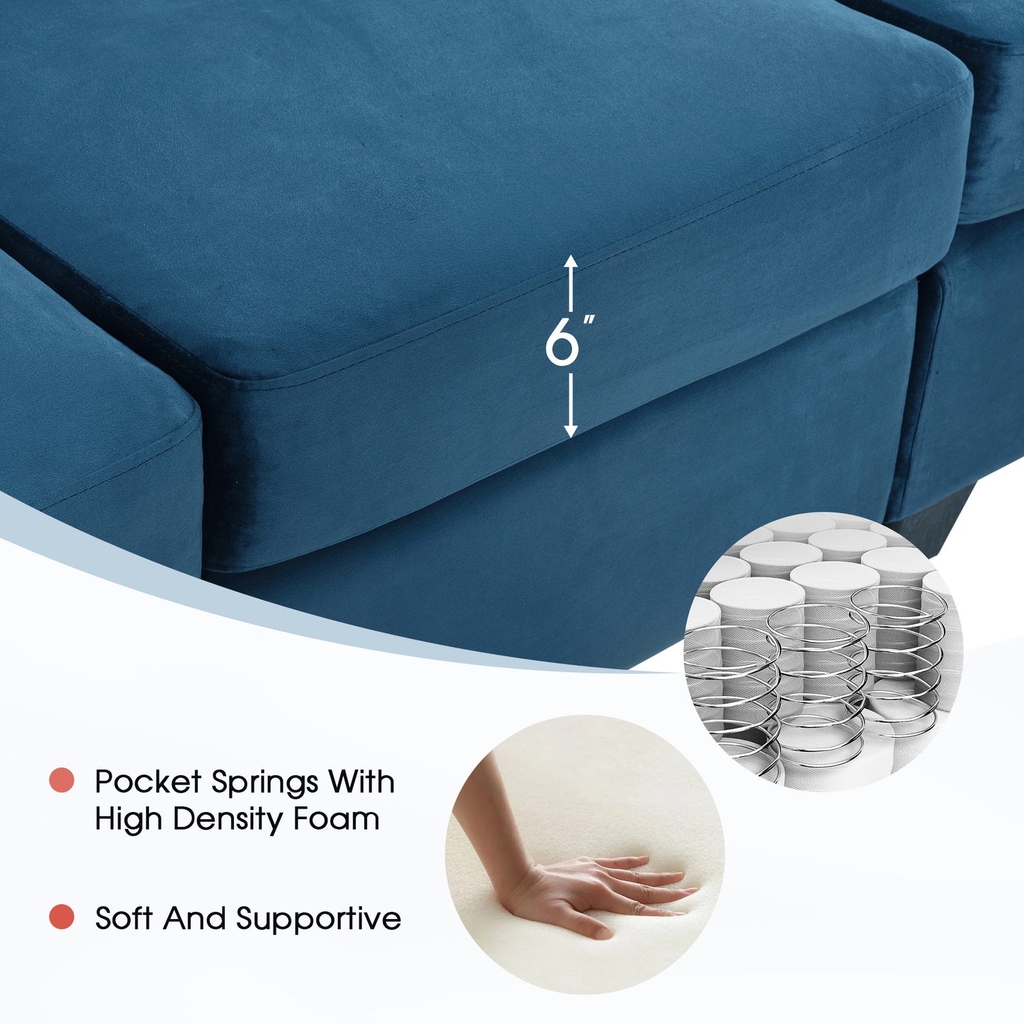 modern l shape sectional sofa with usb charging port, navy
