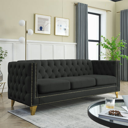 Kate Velvet Upholstered Sofa, Black Velvet