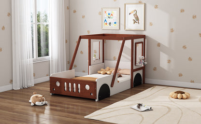 Fun Play Design Twin Size Car Bed, White+ Orange