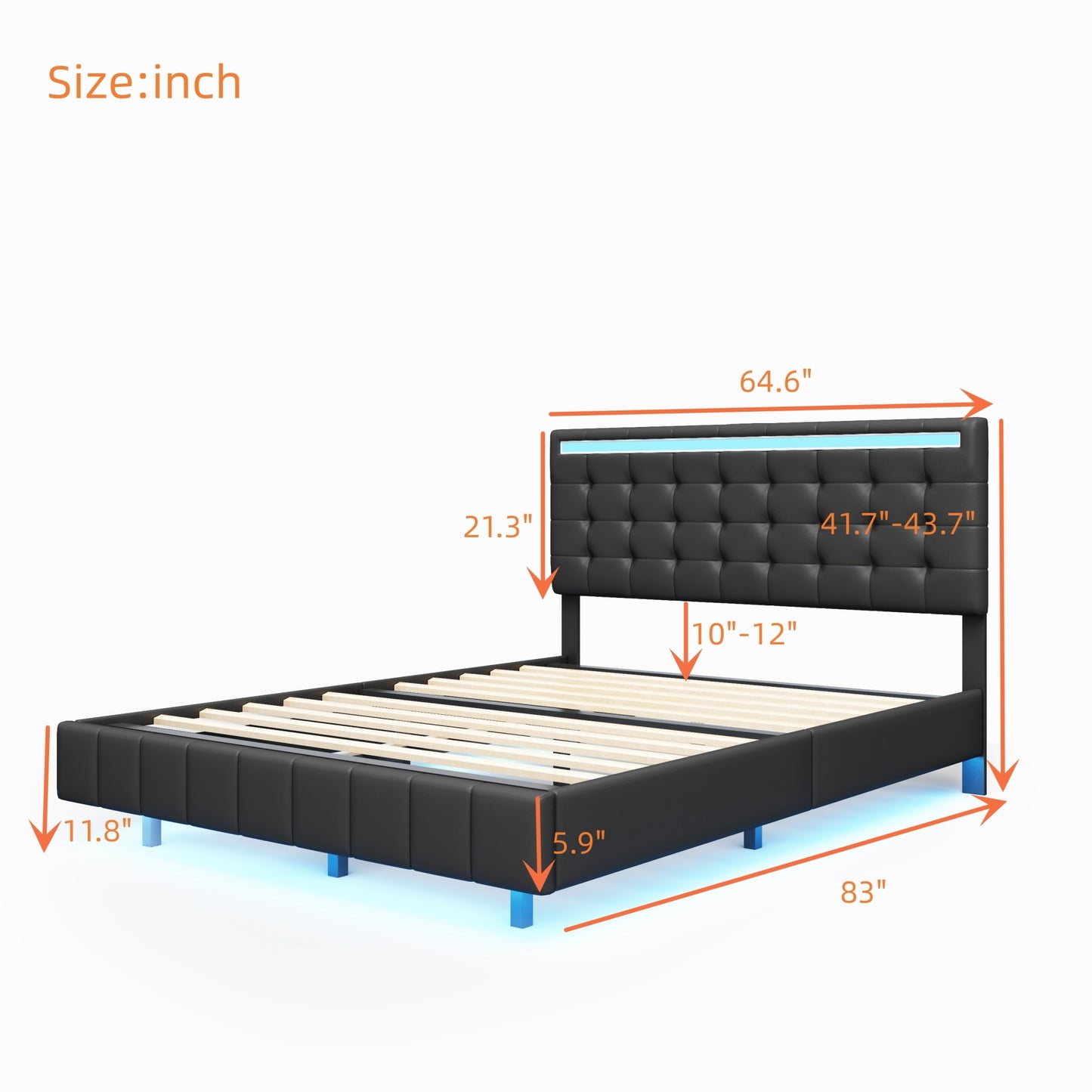 floating bed frame with led lights and usb charging #5