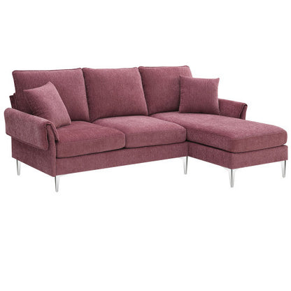 Chenille L-Shaped Sofa with 2 Pillows