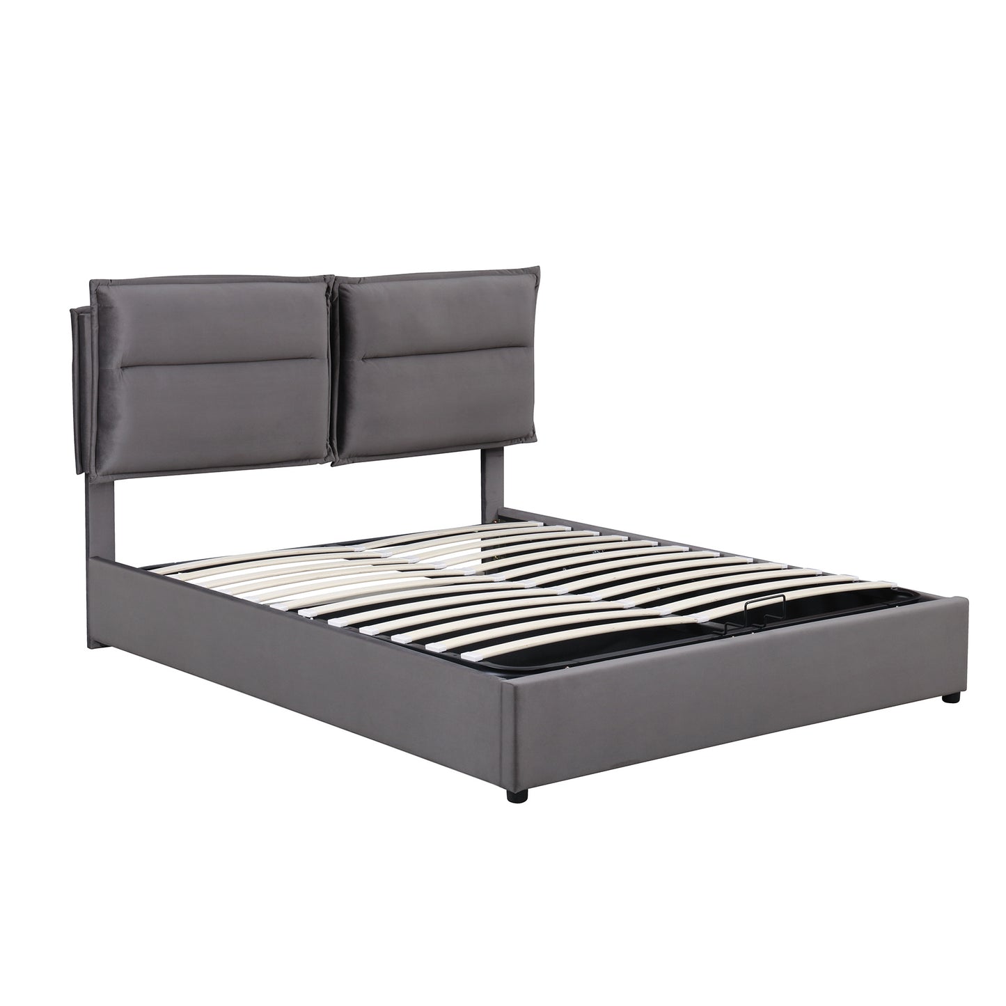 upholstered platform bed with a hydraulic storage system