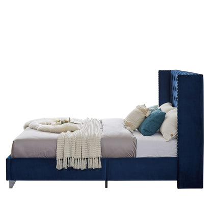 Mox Upholstered Queen bed+ metal legs with Electroplate
