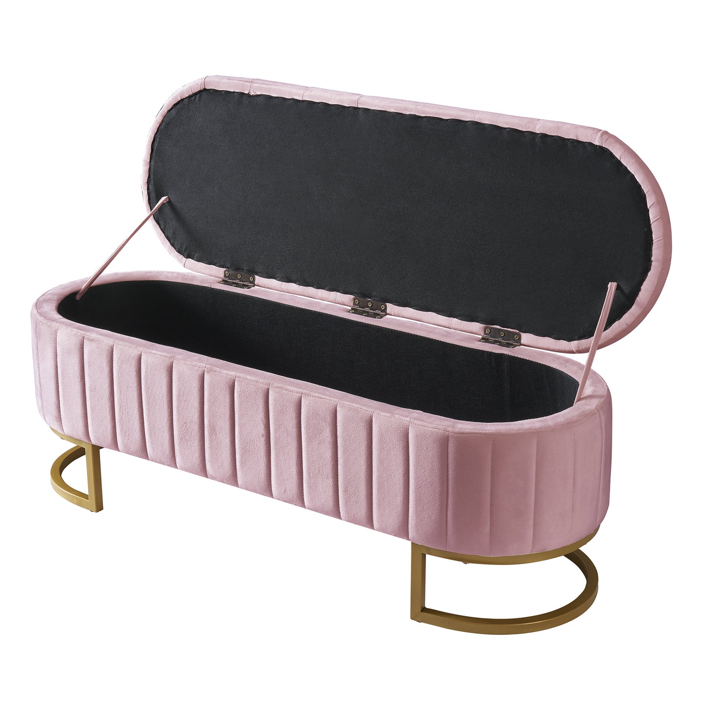 velvet upholstered led platform bed with storage ottoman, pink