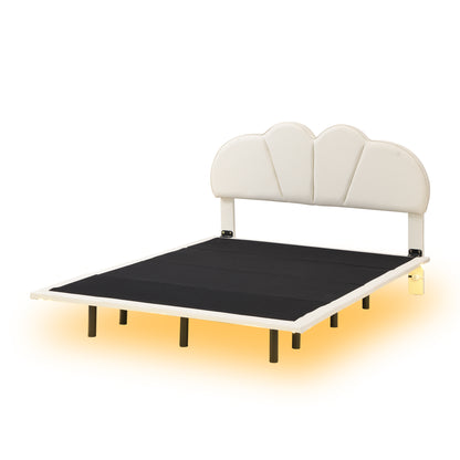 Upholstery LED Floating Bed with PU Leather Headboard