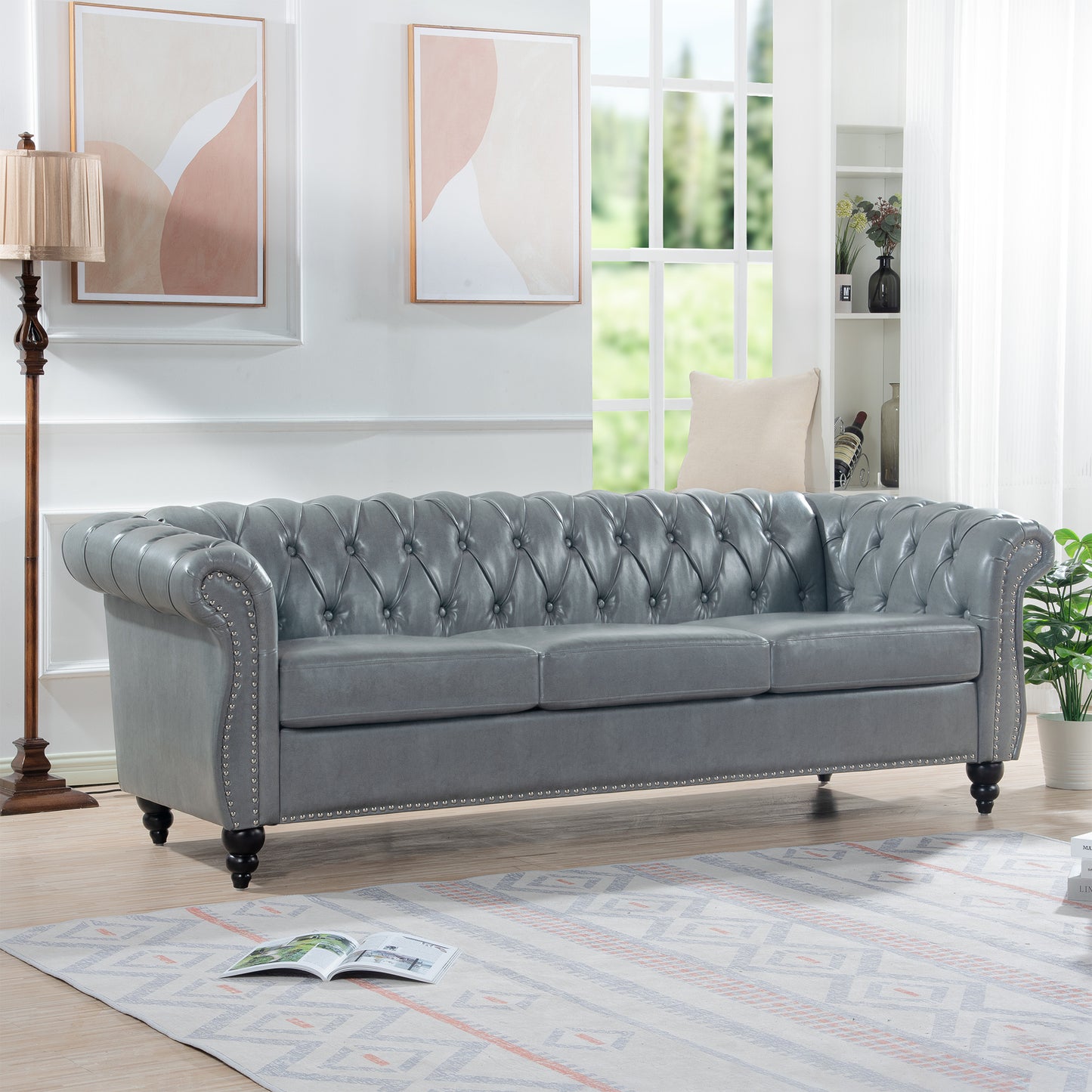 84.65" rolled arm chesterfield 3 seater sofa.