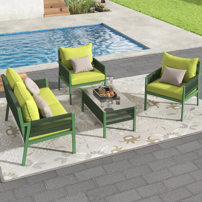K&K 4-Piece Rope Patio Furniture Set, Fluorescent Yellow & Green