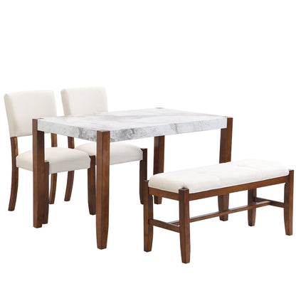 4-Piece Modern Dining Furniture Set  46" Faux Marble Style
