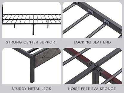 Queen Bed Frame with Storage Headboard, Charging Station and LED Lights,Dark Gray