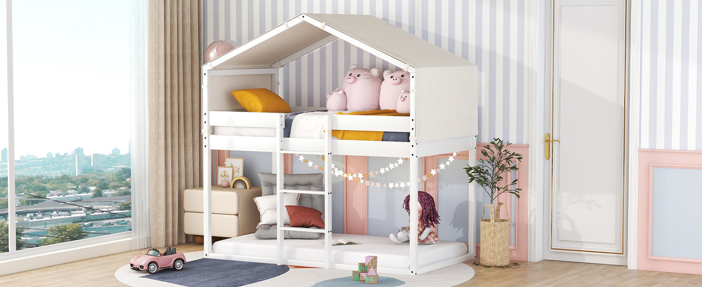 twin over twin bunk bed wood bed with tent