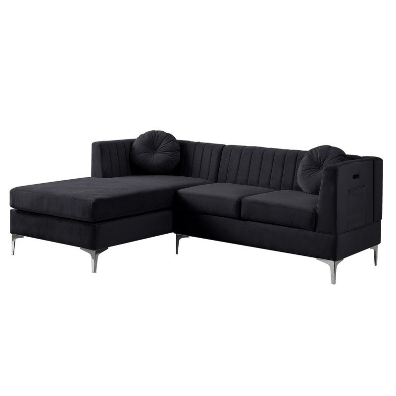 chloesectional sofa chaise with usb charging port, black