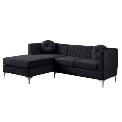 ChloeSectional Sofa Chaise with USB Charging Port, Black