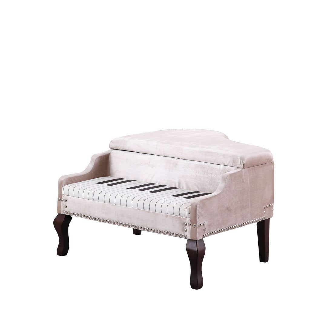 21-inch-long beige piano silver nailheads storage ottoman