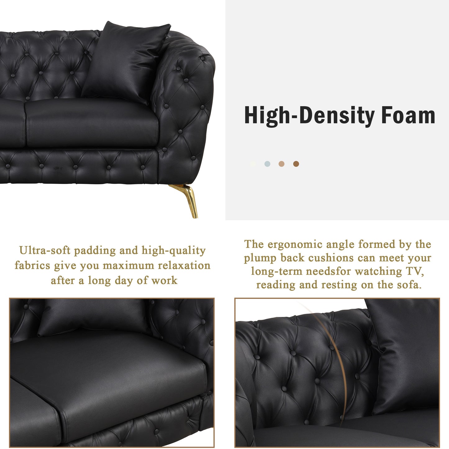 button tufted upholstered sofa, black